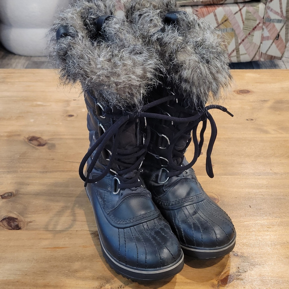 SOREL Tofino II Women's Winter Boots Black Waterproof Fur Trim Snow Size 8 EUC